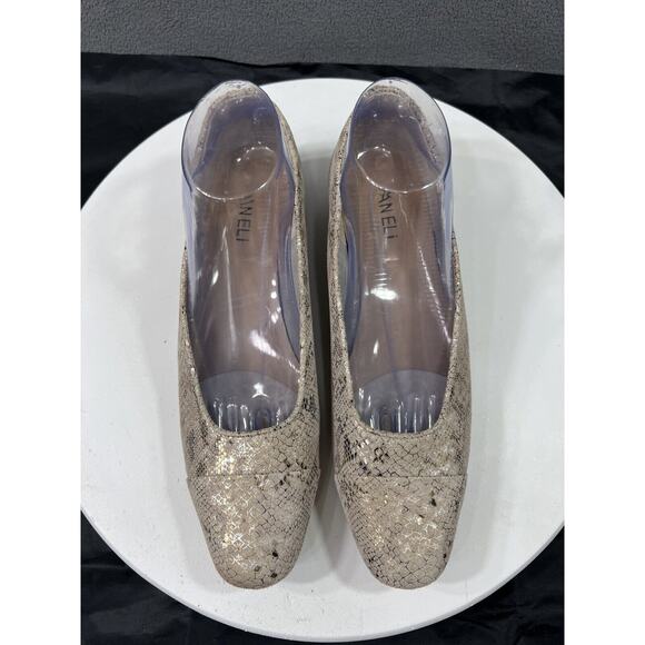 Vaneli Snake Print Leather Ballet Flats Shoes Women Size 10 Narrow Beige Gold - Picture 7 of 13